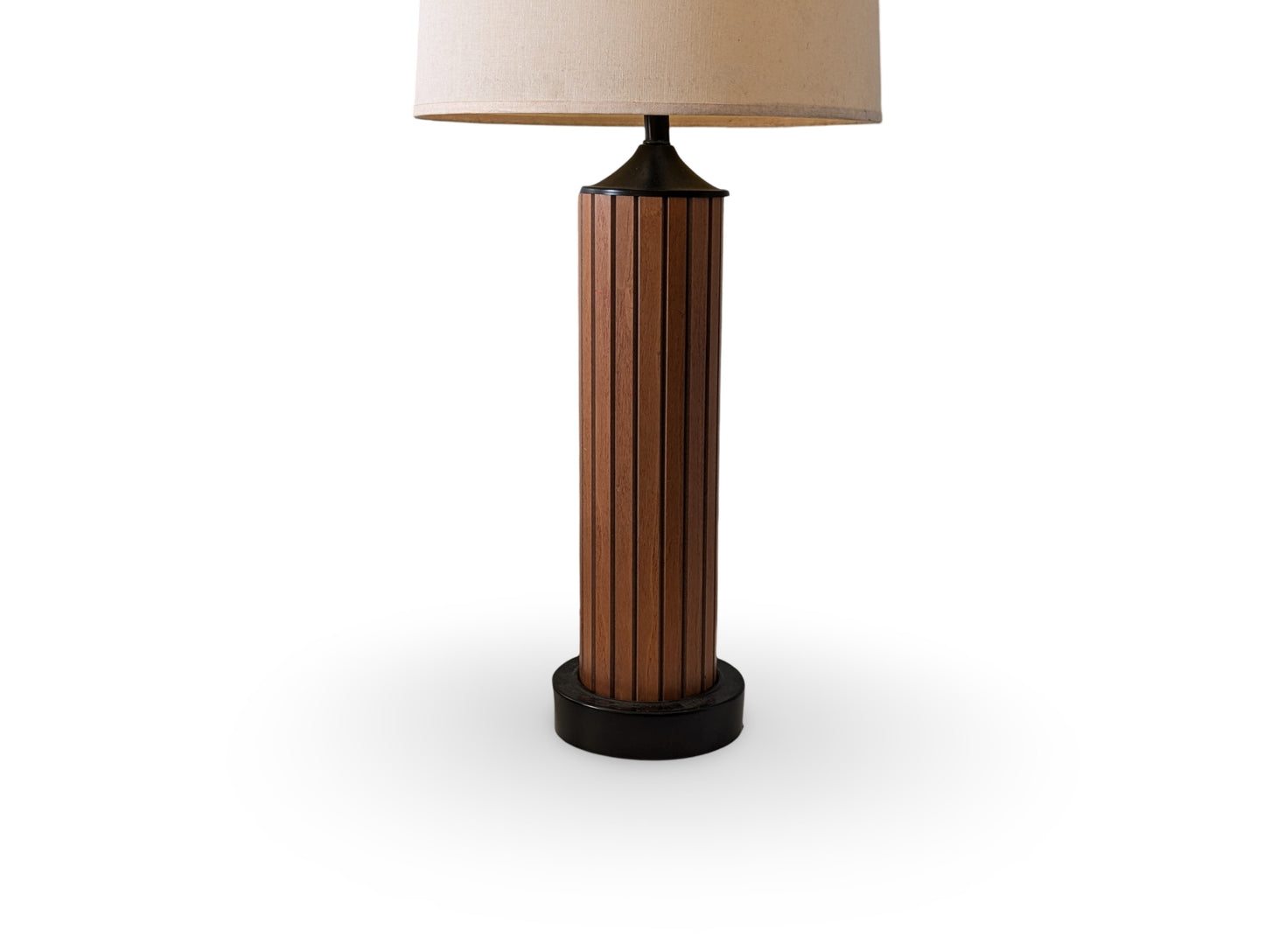 Mid Century Modern Golden Brown Walnut & Black Accent Table Lamp