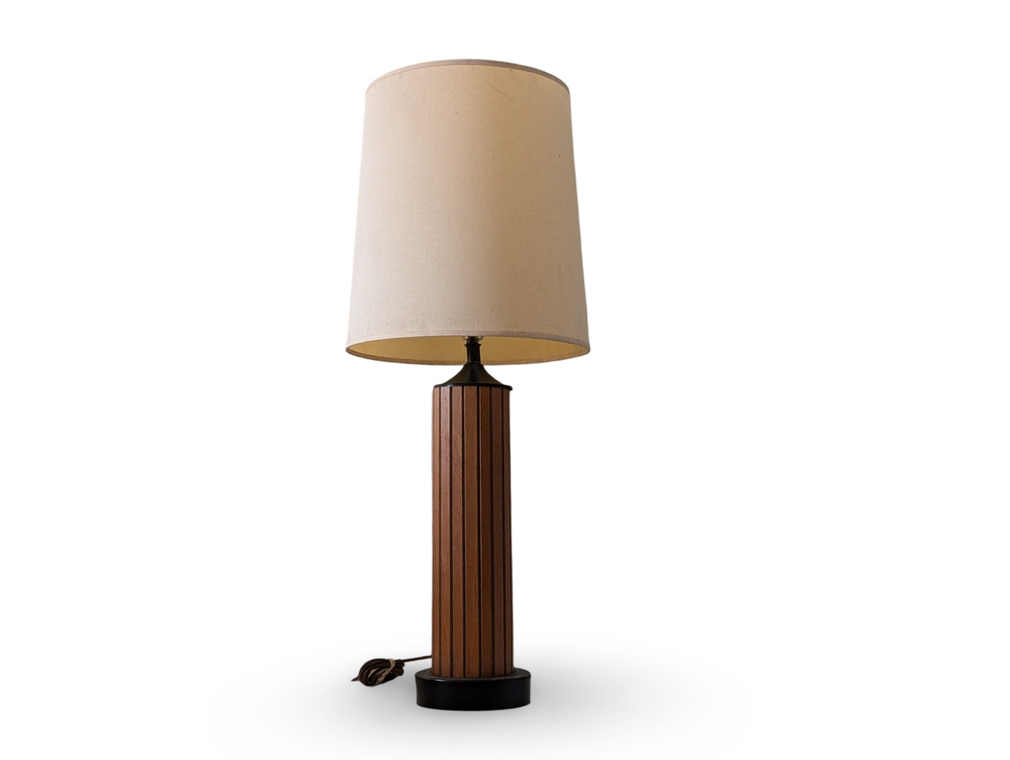 Mid Century Modern Golden Brown Walnut & Black Accent Table Lamp