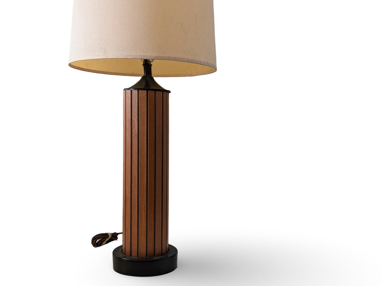 Mid Century Modern Golden Brown Walnut & Black Accent Table Lamp