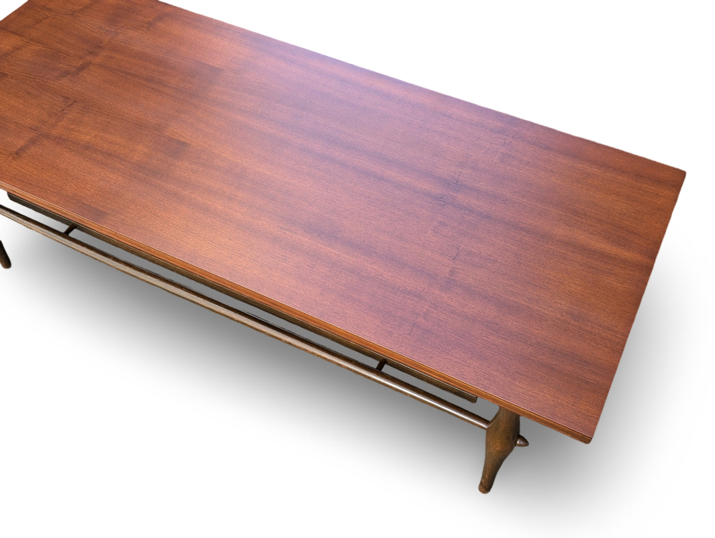 Vintage Mid-Century Modern Coffee Table with Cane Shelf – Newly Refinished Top