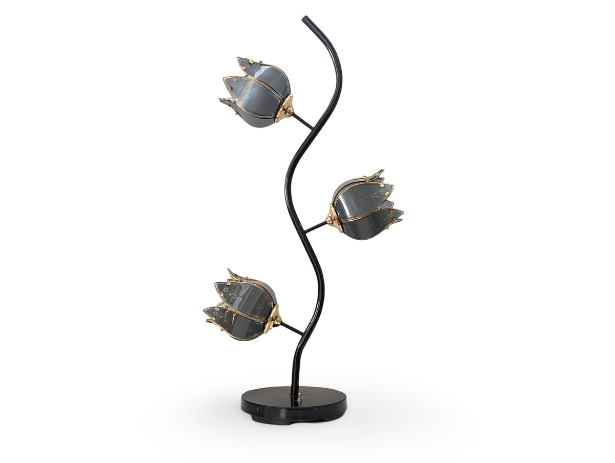 Vintage Smoked Glass Triple Lotus Lamp - 38.5" Tall — additional view 5