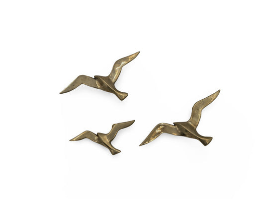 Set of 3 Small Vintage Mid Century Modern Brass Birds Wall Decor