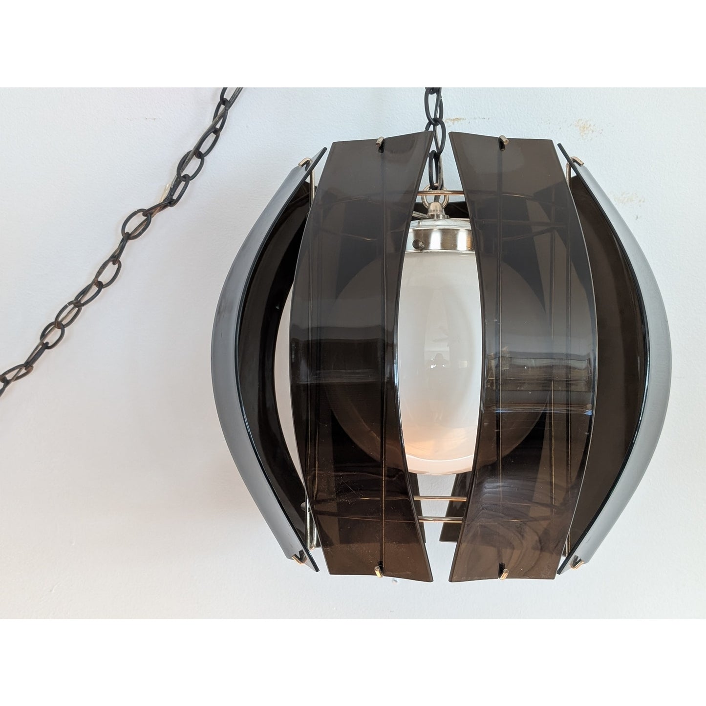 Vintage Smoked Lucite Swag Globe Pendant Light Mid Century Modern