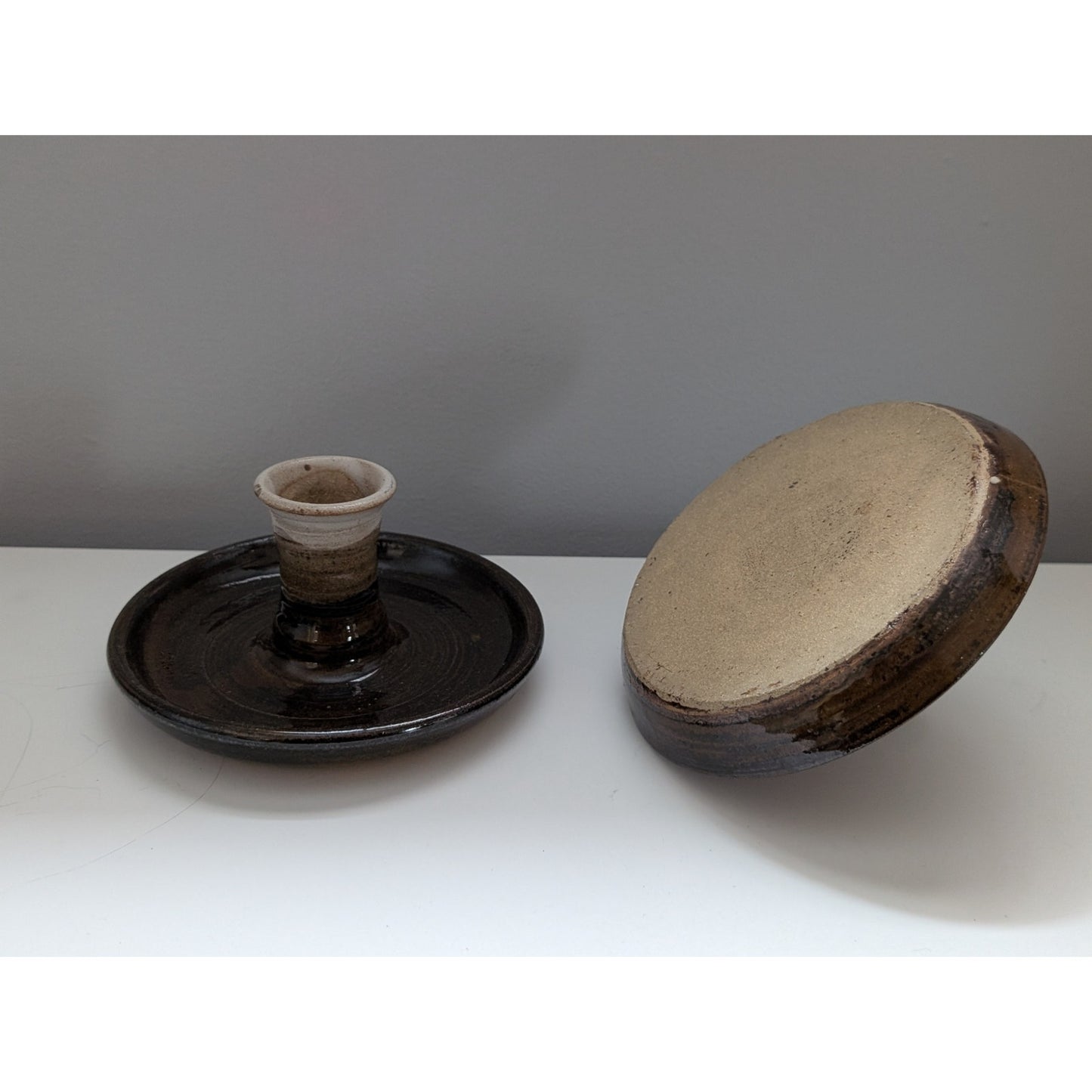 Pair of Vintage Pottery Candle Holders in Earth Tones