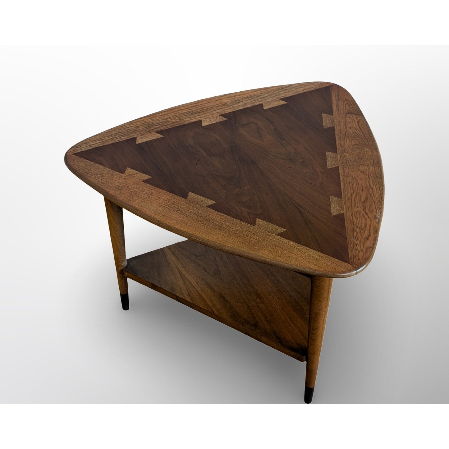 Lane Acclaim Guitar Pick Side Table Mid Century Modern Walnut Dovetail Inlay