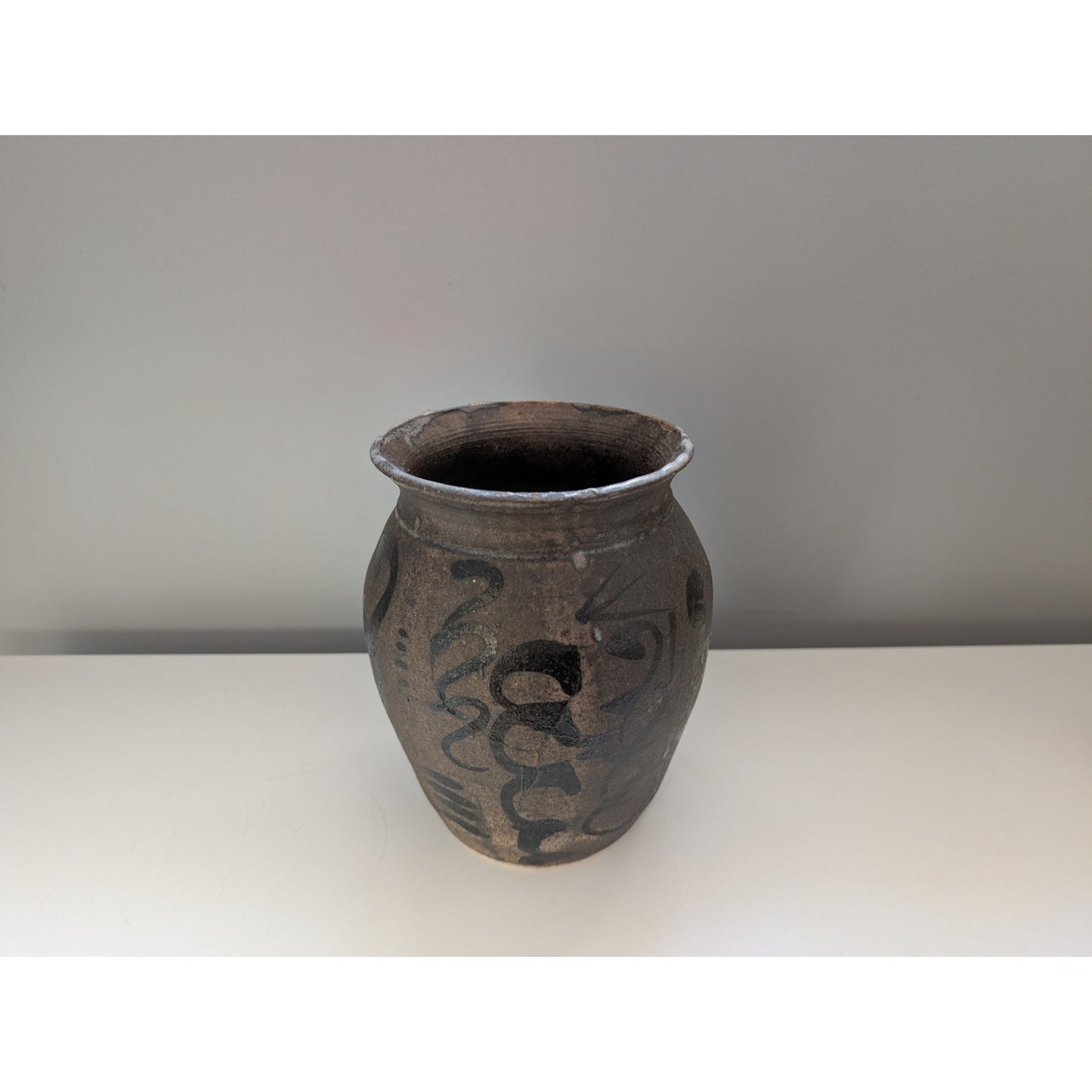 Vintage Signed Studio Pottery Vase with Abstract Dark-Tone Glaze