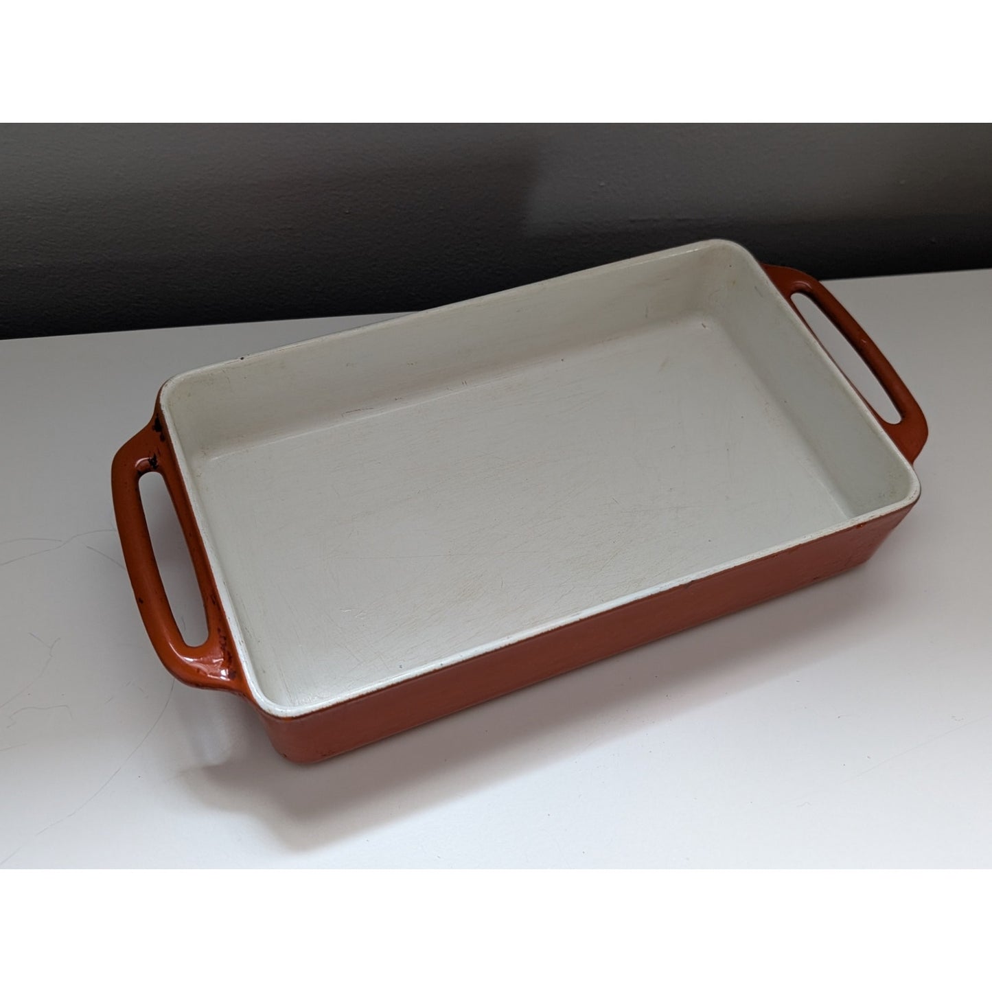 Vintage Michael Lax for Copco Orange Enamel Baking Pan, Mid-Century Modern