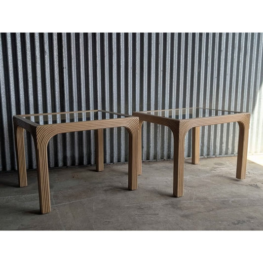 Pair of Vintage Split Reed Side Tables with Glass Tops