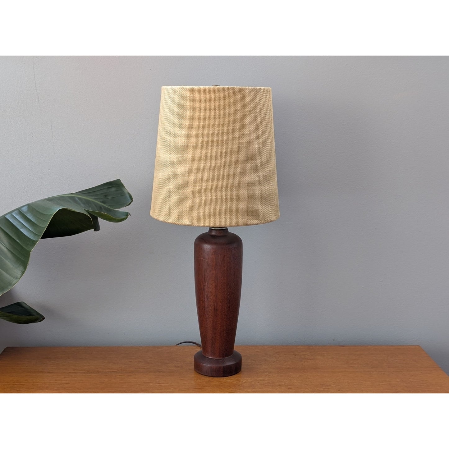 Vintage Mid-Century Modern Solid Teak Lamp with Shade