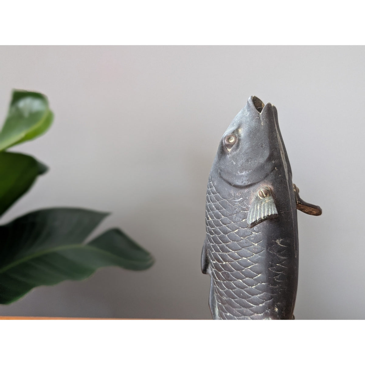Vintage Solid Brass Ikebana Koi Fish Vase — additional view 4
