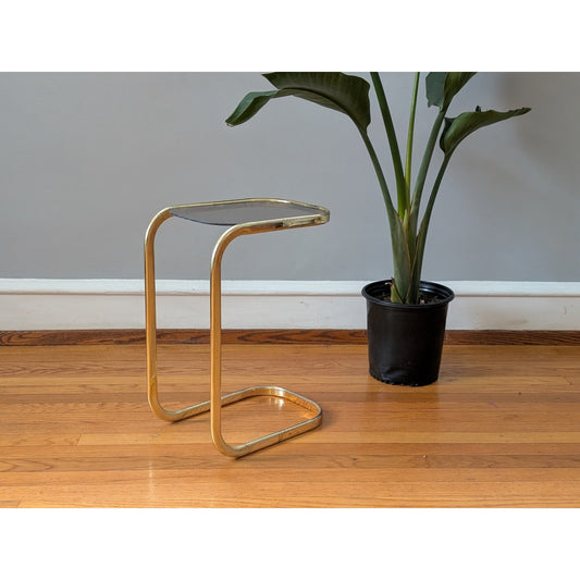 Vintage Mid-Century Modern Brass and Smoked Glass Cantilever Side Table