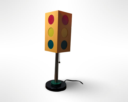 Traffic Light Lamp Yellow Shade Pull Chain Black Base Vintage - Image 1