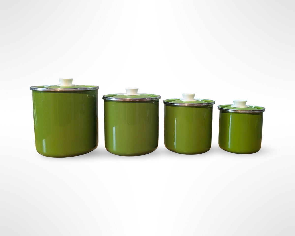 Vintage MCM Avocado Green Enameled Canister Set - Image 2