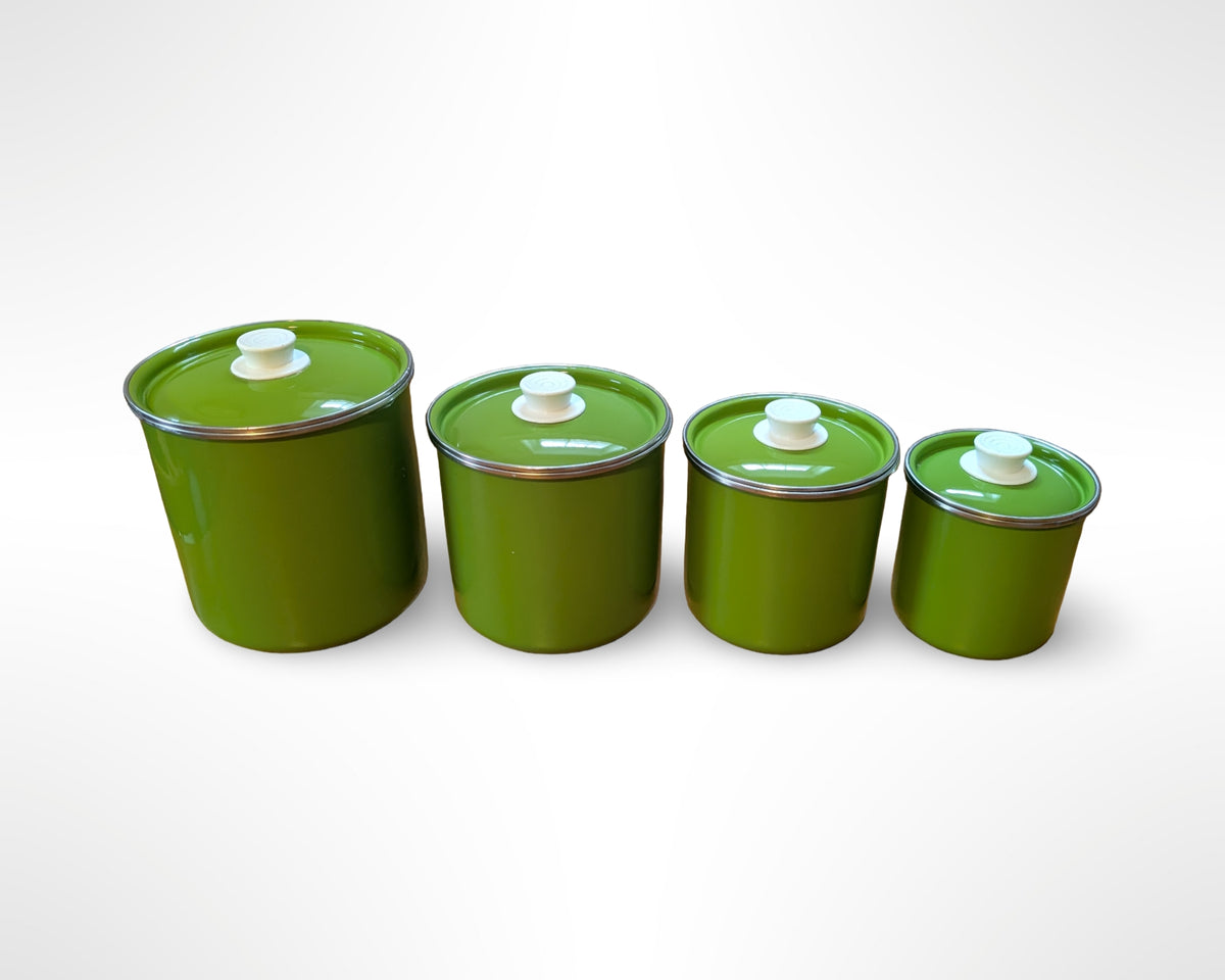 Vintage MCM Avocado Green Enameled Canister Set - Image 1