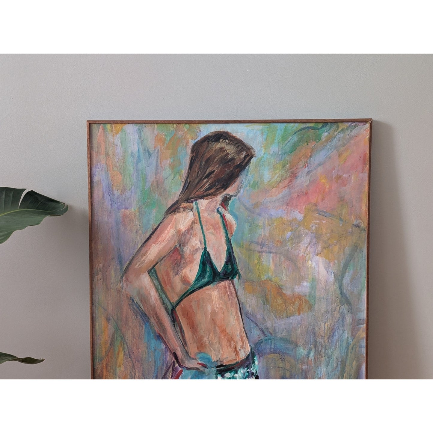 Vintage Abstract Woman Painting – Groovy Modern Art 40.75” x 30.75