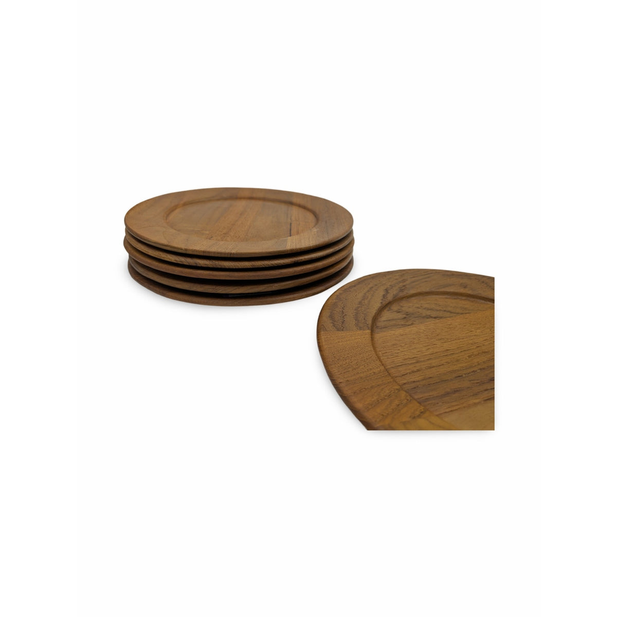 Set of 6 Vintage Mid-Century Modern Teak Plates - 11.5" Diameter — additional view 2