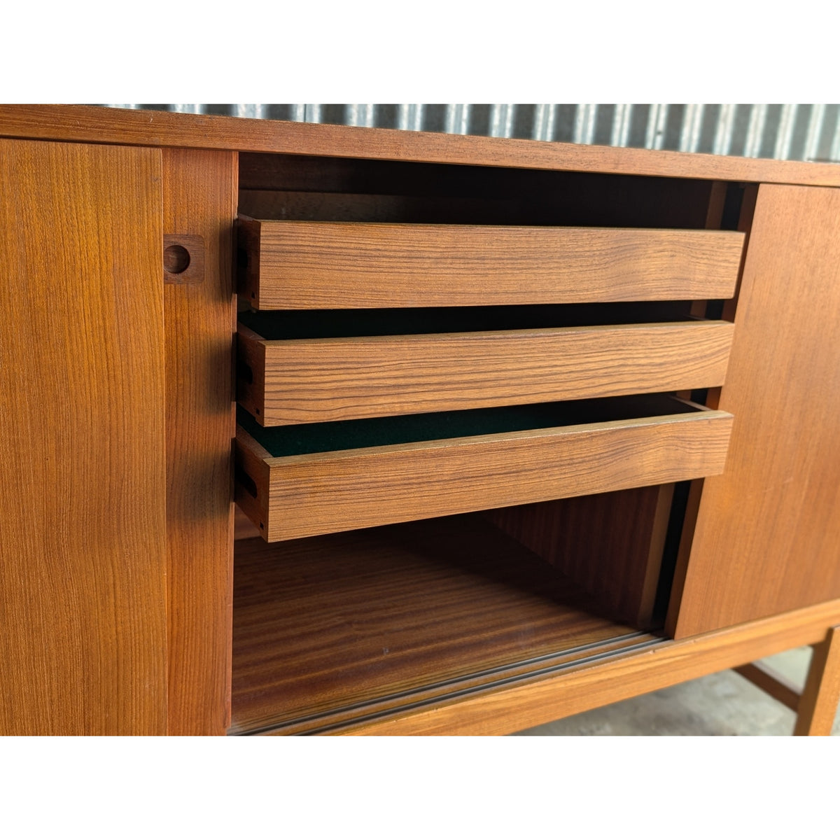 Danish Teak Mid Century Modern Credenza – Sideboard with Sliding Doors — additional view 8