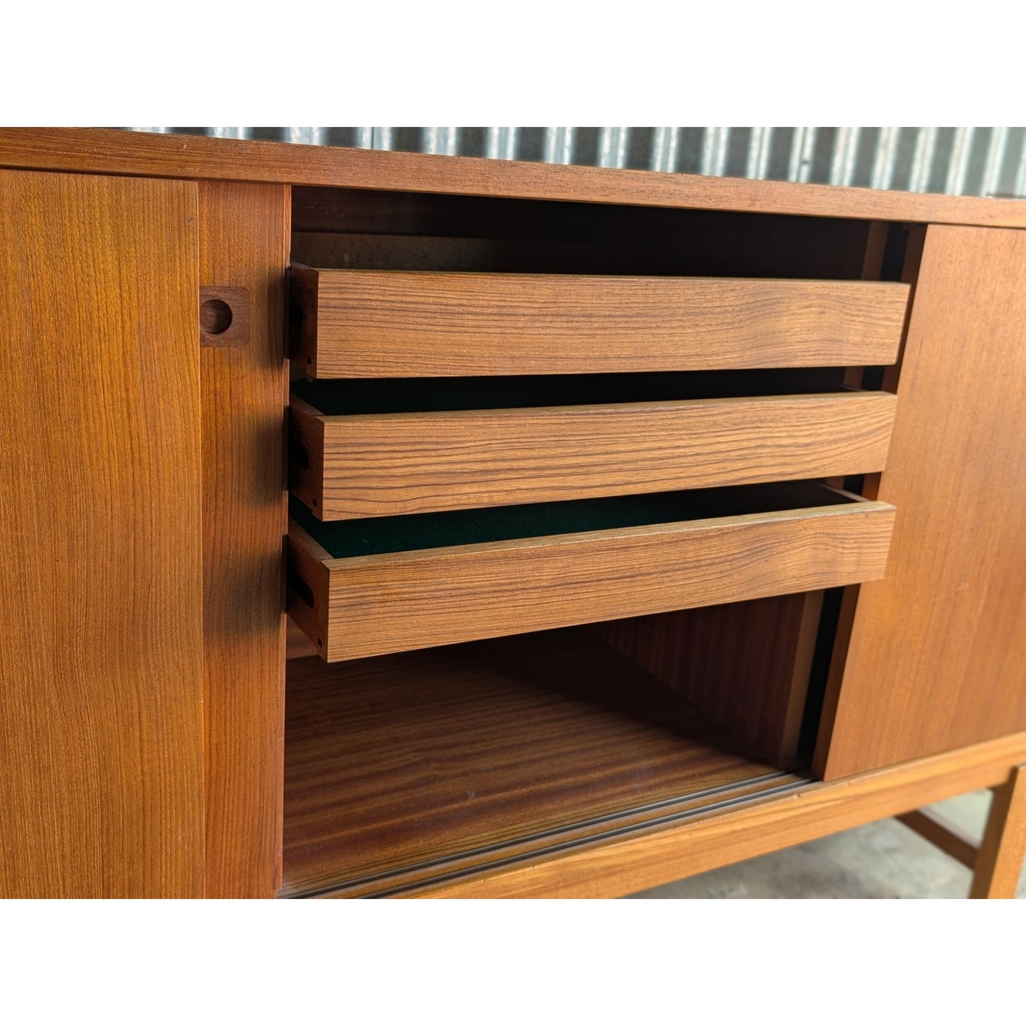 Danish Teak Mid Century Modern Credenza – Sideboard with Sliding Doors