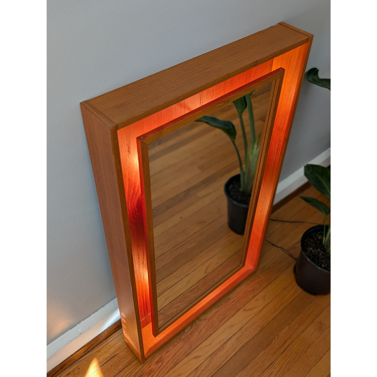 Teak Danish Modern Backlit Mirror by Pedersen & Hansen – Mid-Century Modern — additional view 5
