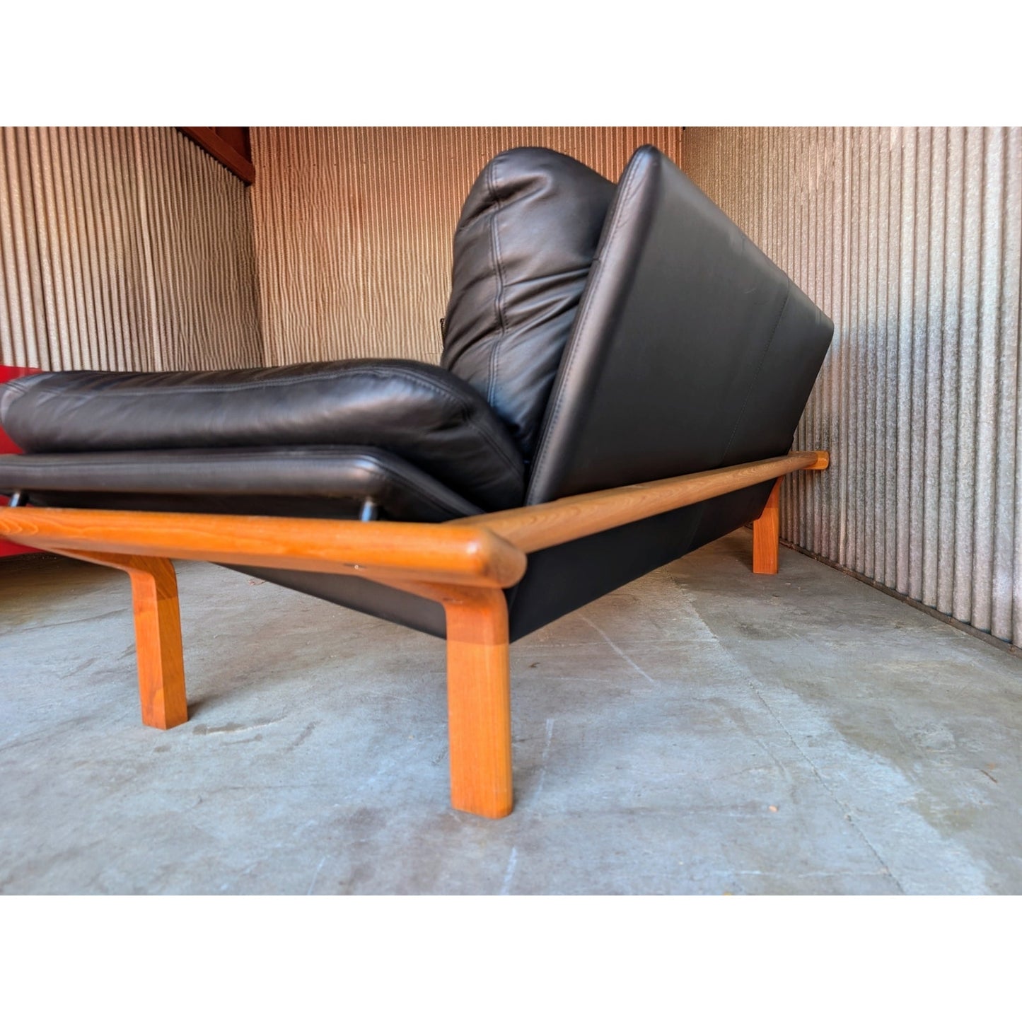 Mid-Century Modern Sofa by Komfort Denmark, Black Leather & Teak, Danish Modern