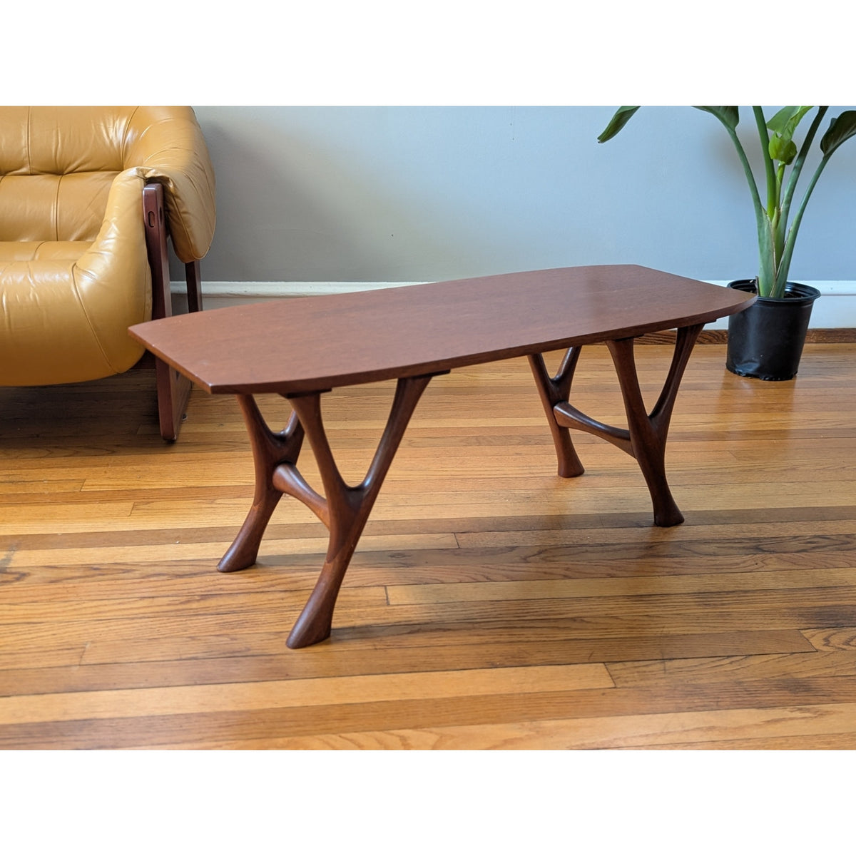 Vintage 1960s Mid-Century Modern Mahogany Coffee Table Organic Sculptural Design — additional view 4