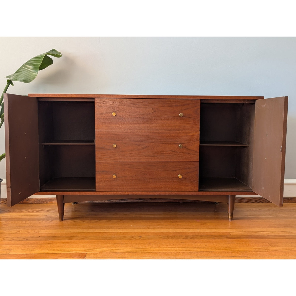 Restored Mid Century Modern Credenza by Blowing Rock Furniture – Brass Accents — additional view 4
