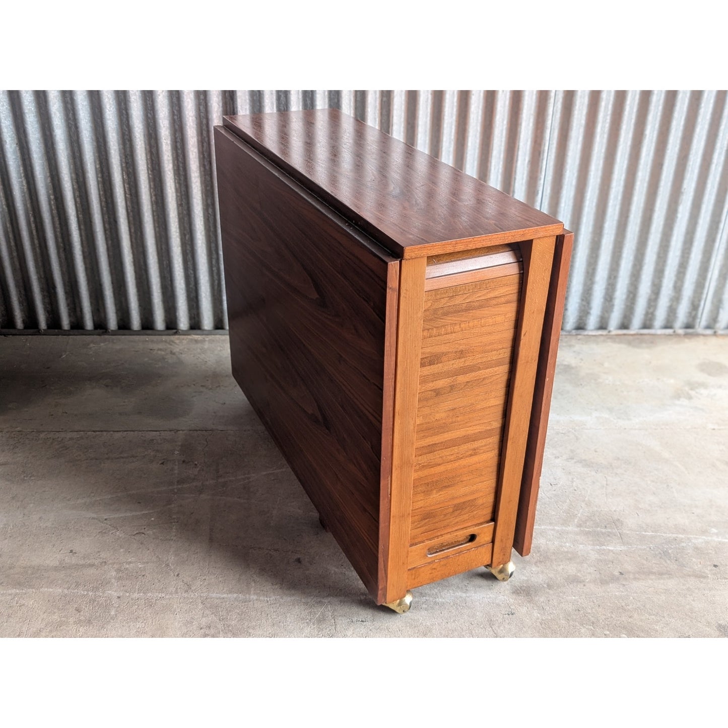 Vintage Mid-Century Modern Drop-Leaf Dining Table with Four Folding Chairs Made in Romania