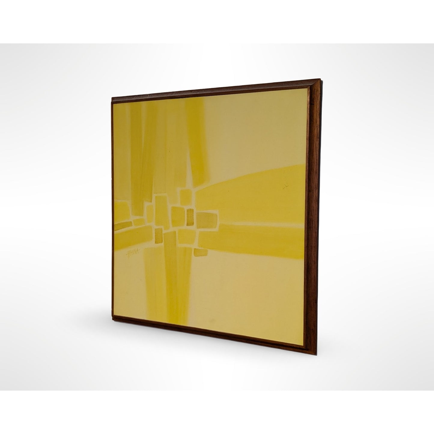 Vintage Geometric Abstract Oil Painting Signed HANNA Wood Framed 32 x 32