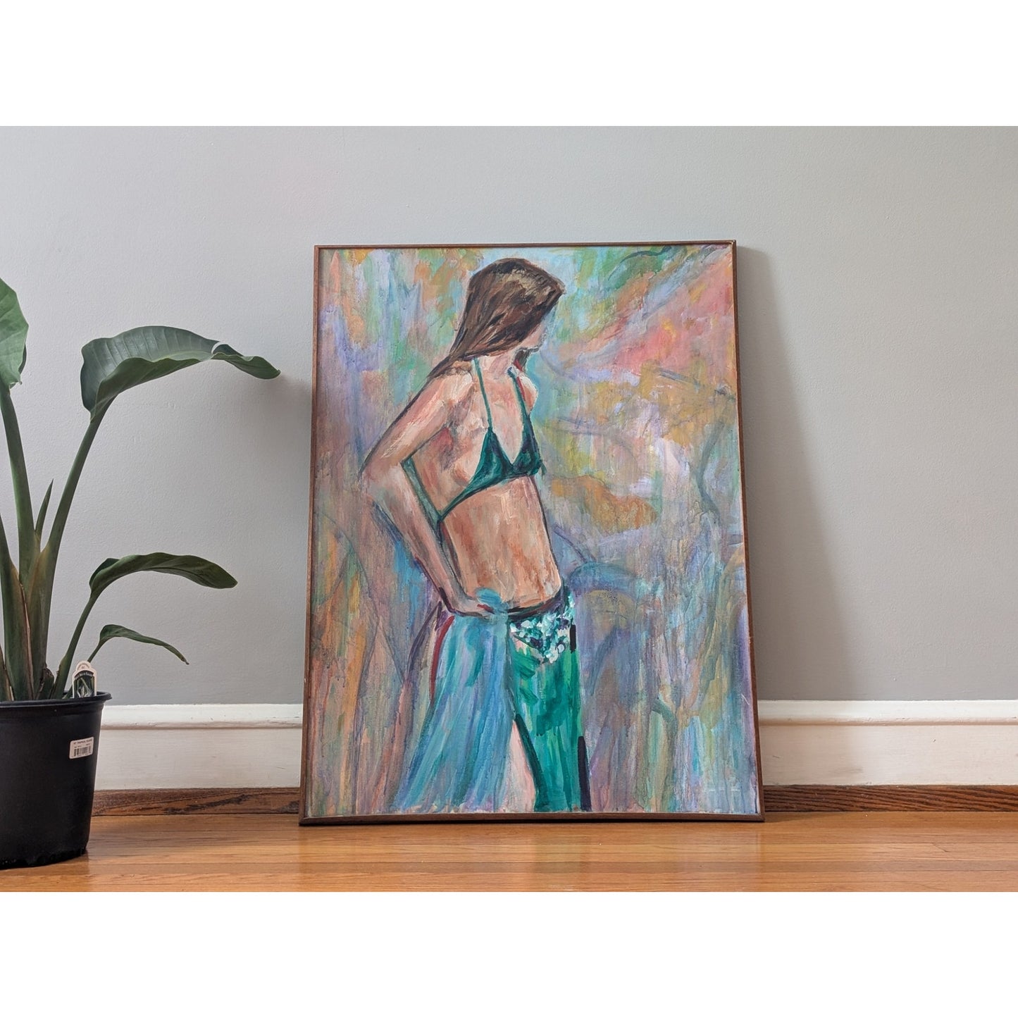Vintage Abstract Woman Painting – Groovy Modern Art 40.75” x 30.75