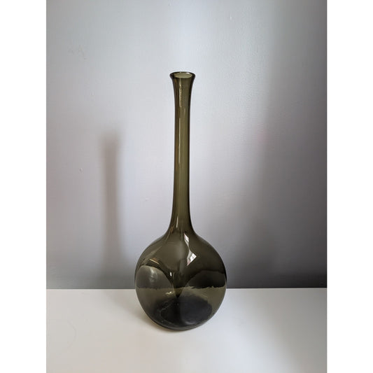 Vintage Mid-Century Modern Smoked Glass Genie Bottle, Unique Squared Base