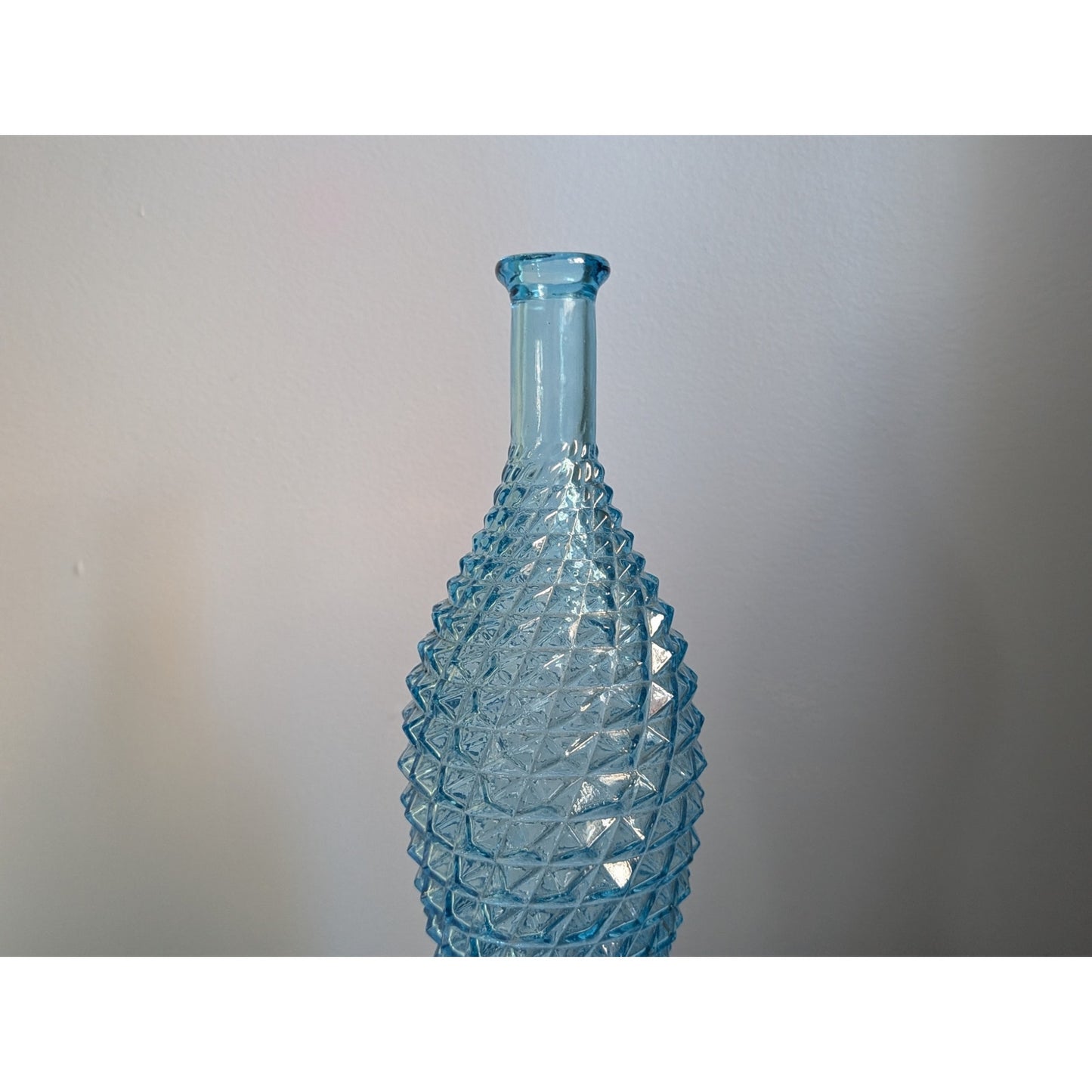 Vintage Mid Century Modern Empoli Rossini Blue Diamond Point Genie Bottle, 1960s