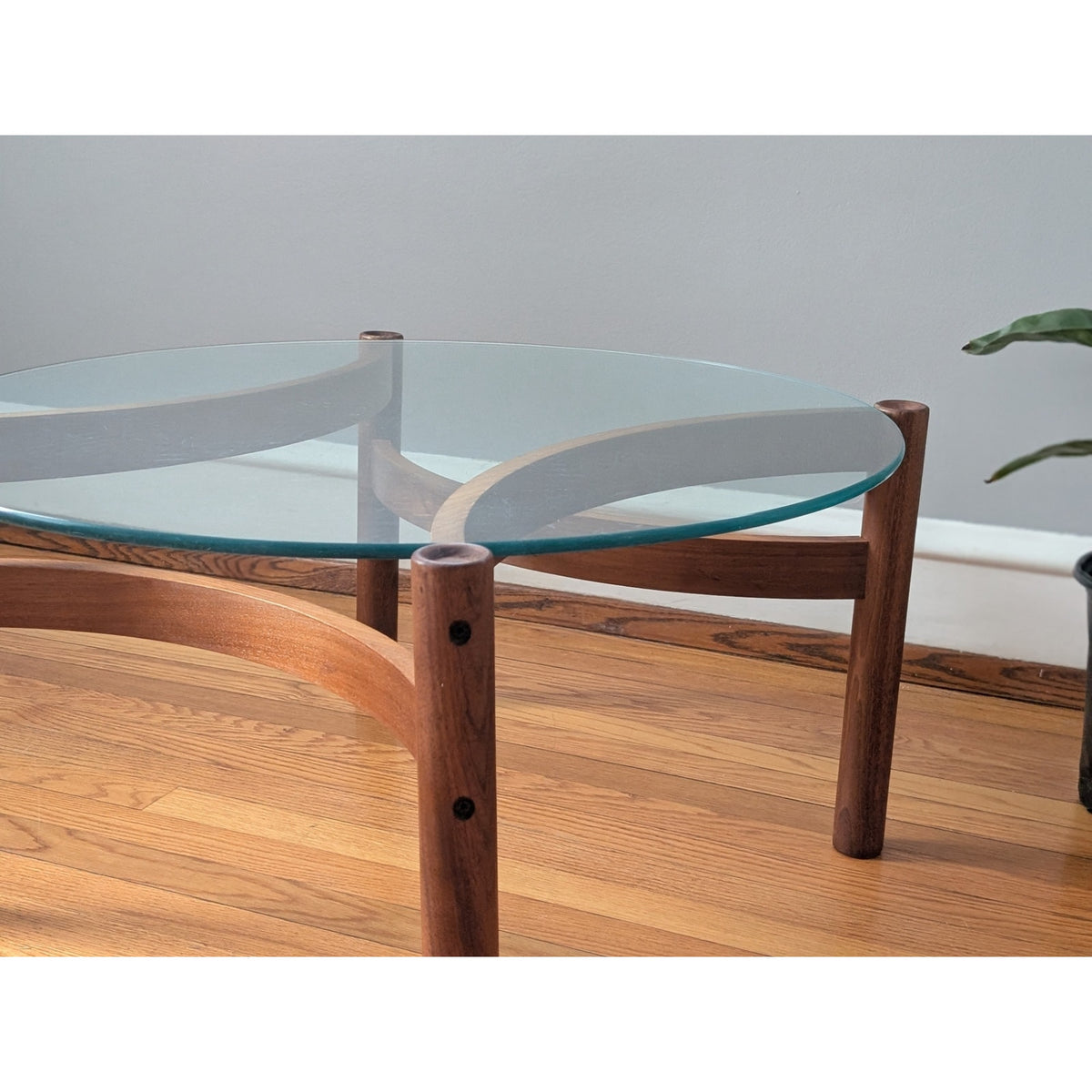 Danish Teak Coffee Table with Glass Top – Mid-Century Modern 30” Round — additional view 2
