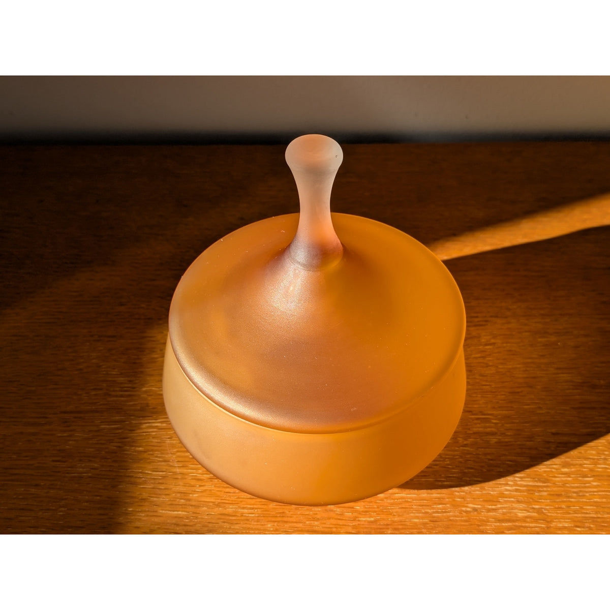 Mid Century Modern Satin Amber Apothecary Jar with Lid – Art Glass Vintage — additional view 4
