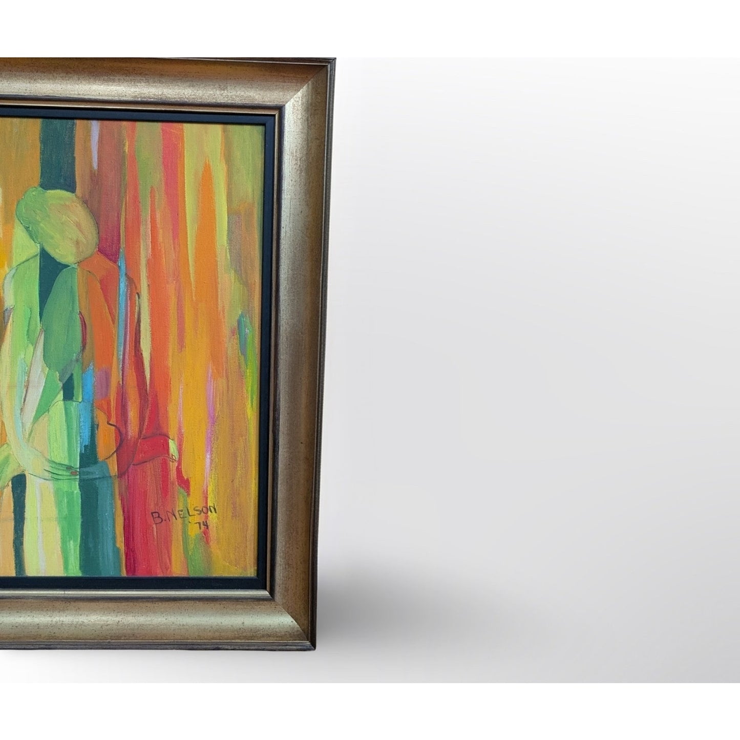 Vintage Mid Century Modern Abstract Painting Signed B. Nelson Gold Frame