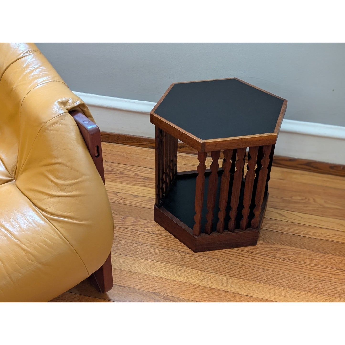 Vintage Mid-Century Modern Arthur Umanoff Walnut and Black Side Table