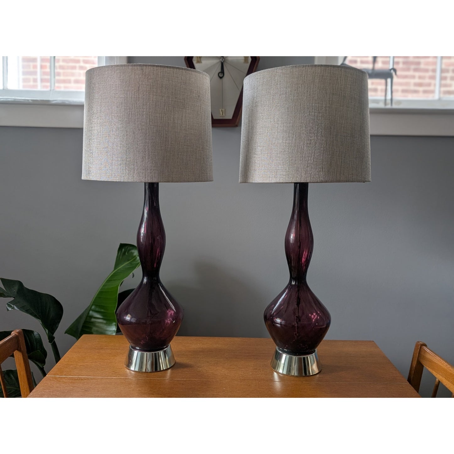 Rare Pair of Vintage Empoli Amethyst Purple Art Glass Lamps – Mid-Century Modern Italian Design
