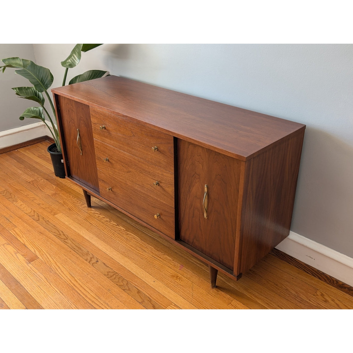 Restored Mid Century Modern Credenza by Blowing Rock Furniture – Brass Accents — additional view 7