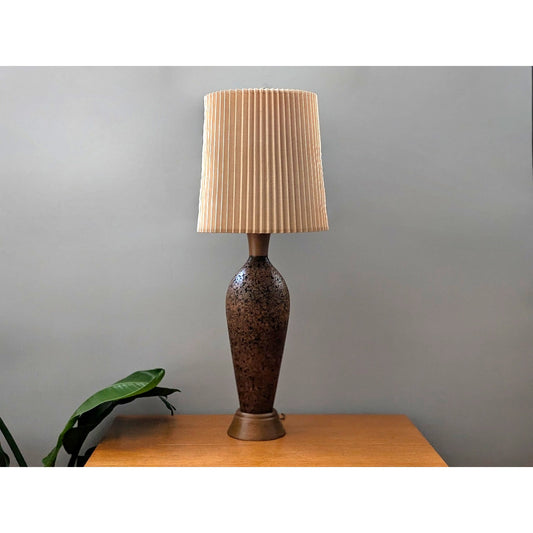 Large Vintage Mid-Century Modern Walnut and Cork Lamp with Stiffel Shade