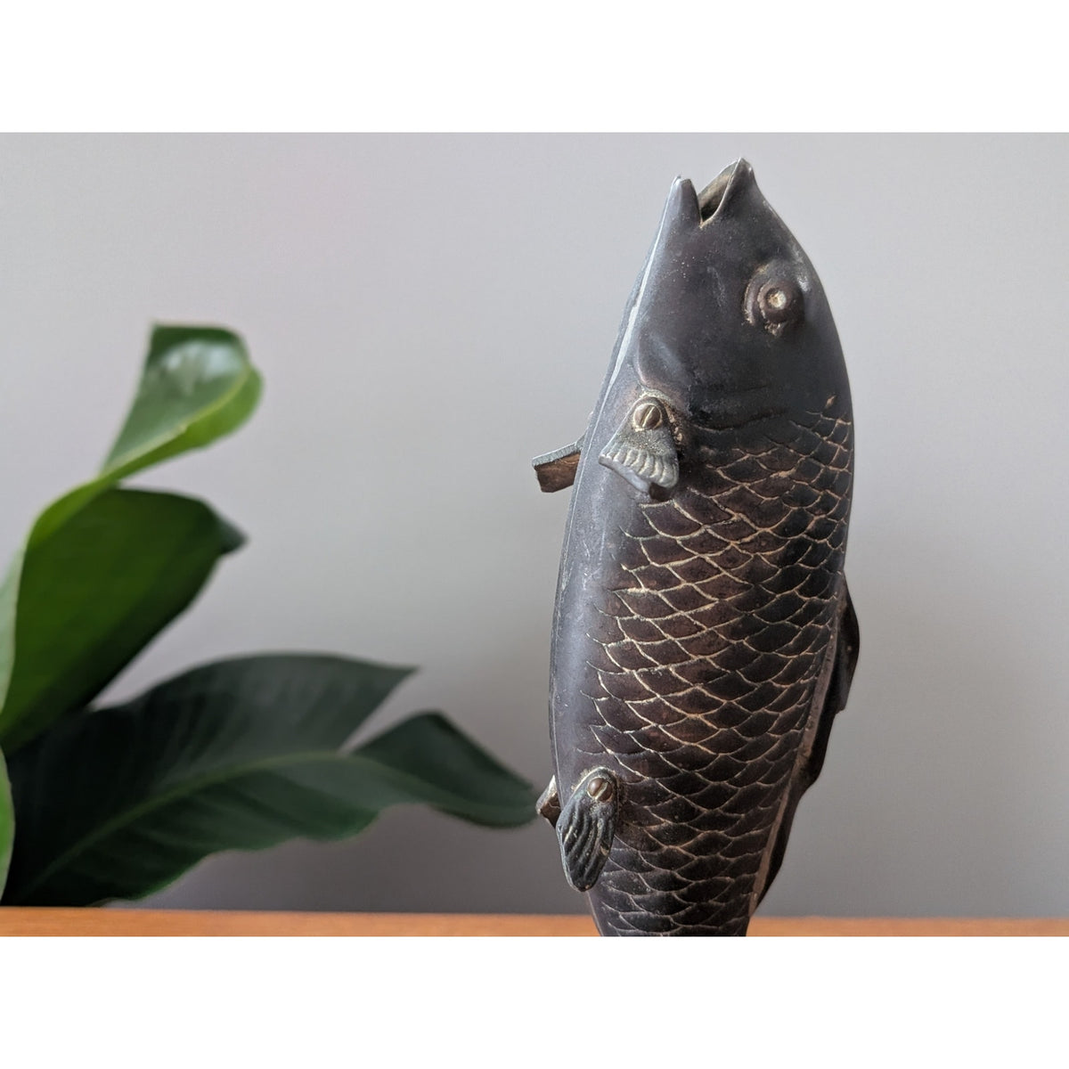 Vintage Solid Brass Ikebana Koi Fish Vase — additional view 6