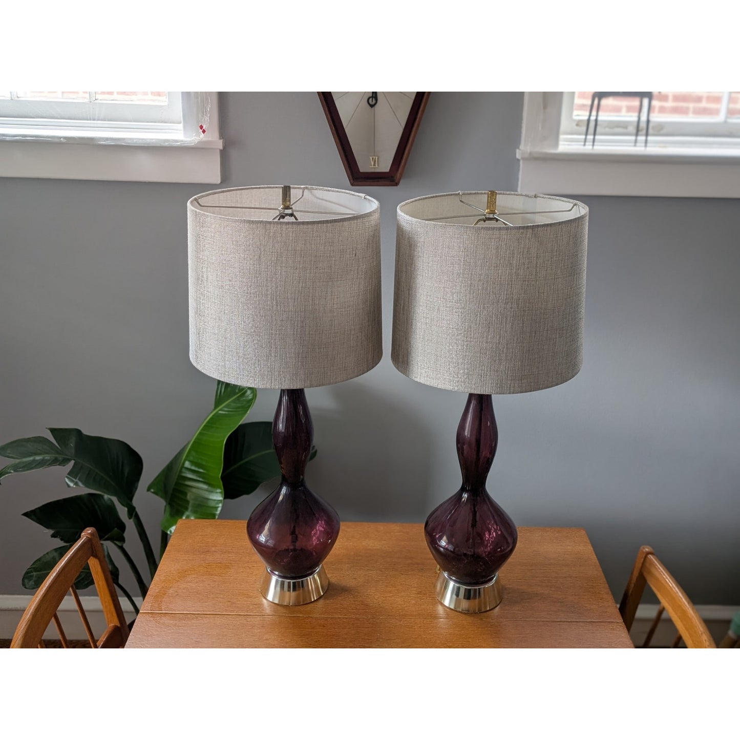 Rare Pair of Vintage Empoli Amethyst Purple Art Glass Lamps – Mid-Century Modern Italian Design