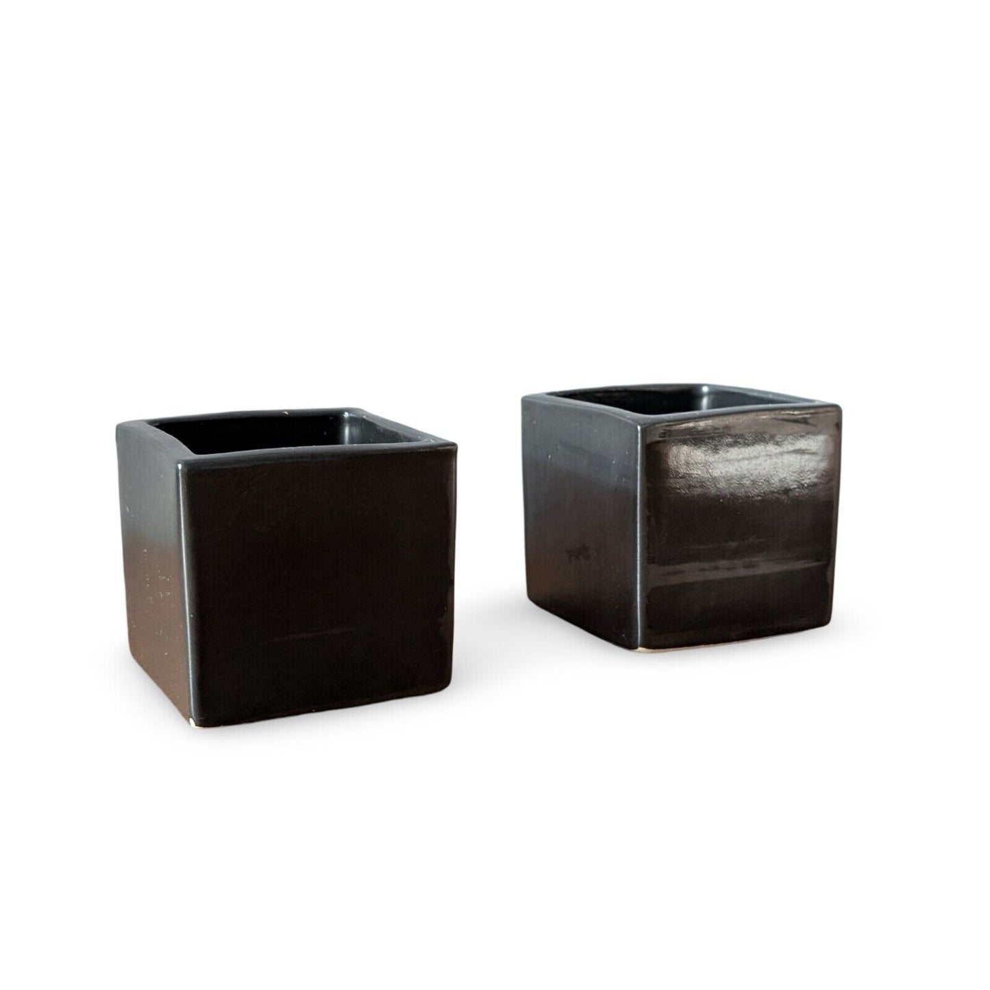 Pair Of David Gil Bennington Pottery Black Glaze Cube Planters #1844 Vermont