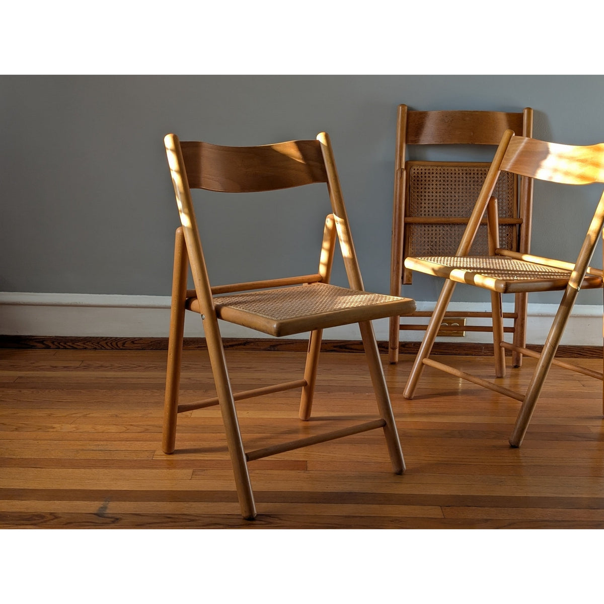Set of 3 Vintage Mid-Century Modern Folding Chairs with Cane Seats — additional view 4