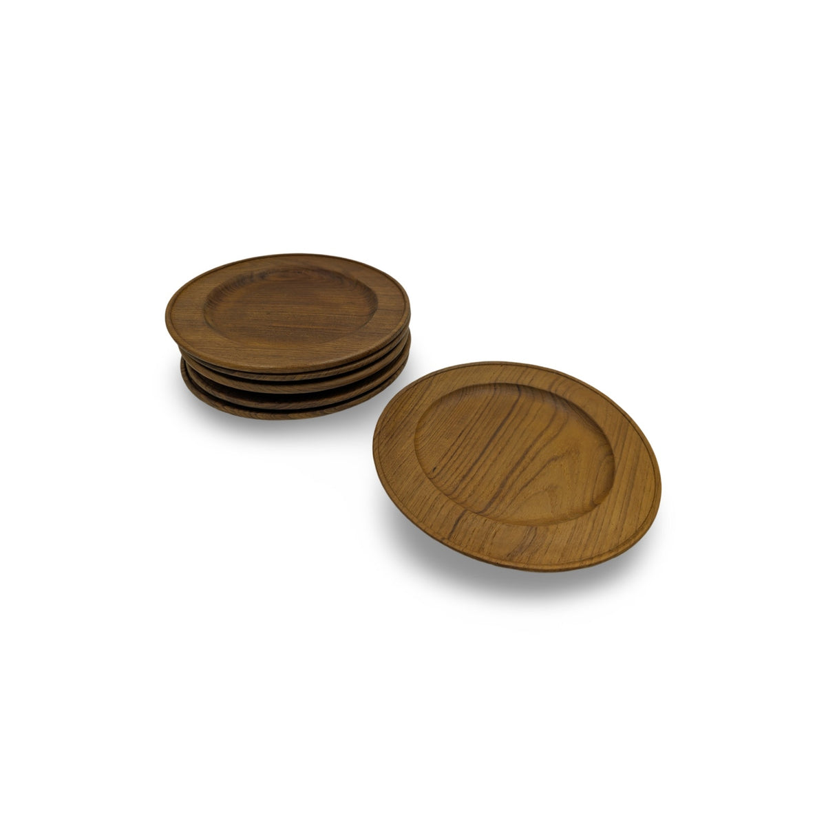 Set of 6 Vintage Mid-Century Modern Teak Plates - 9.75" Diameter — additional view 2
