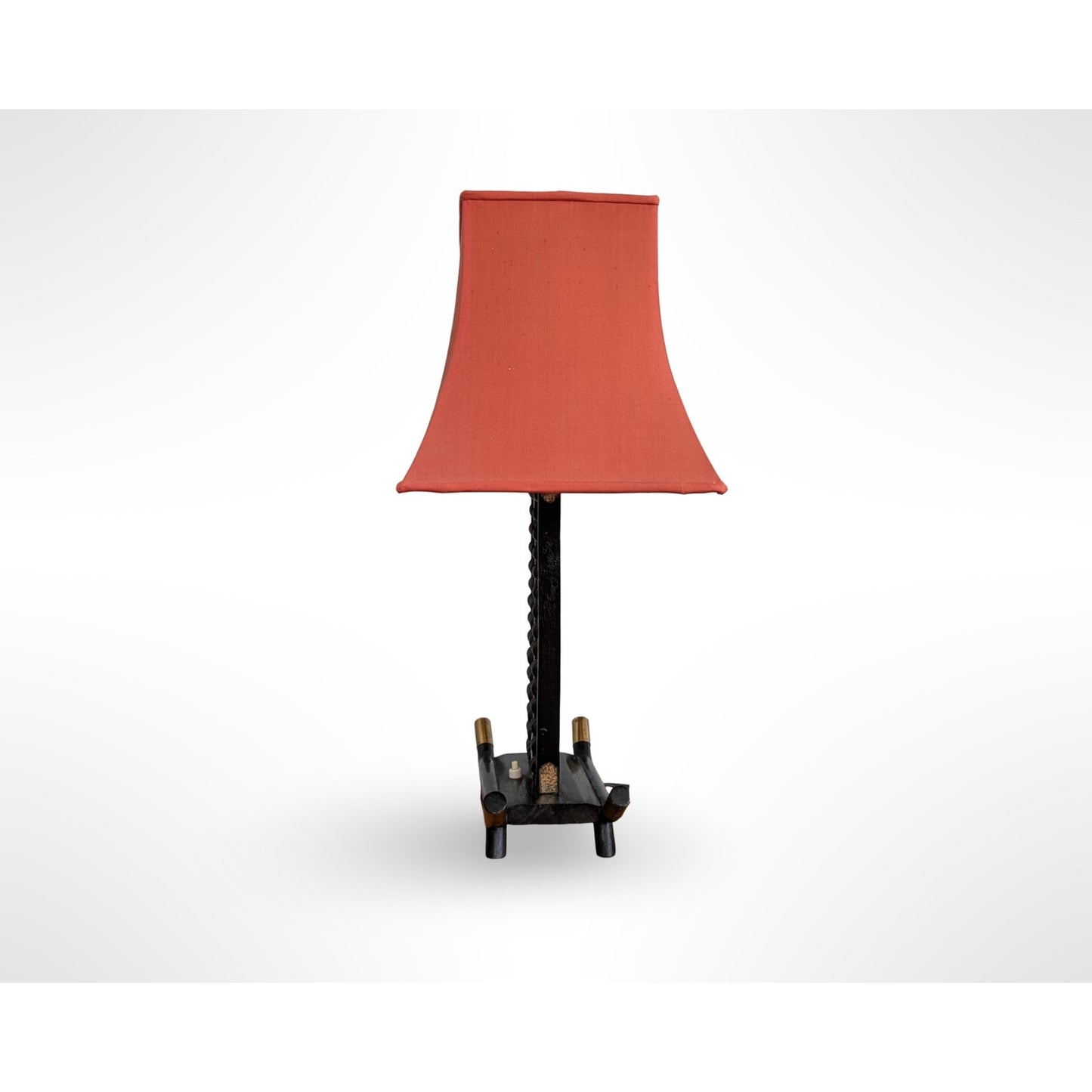 Vintage Chinese Abacus Table Lamp Black & Brass Original Silk Pagoda Shade