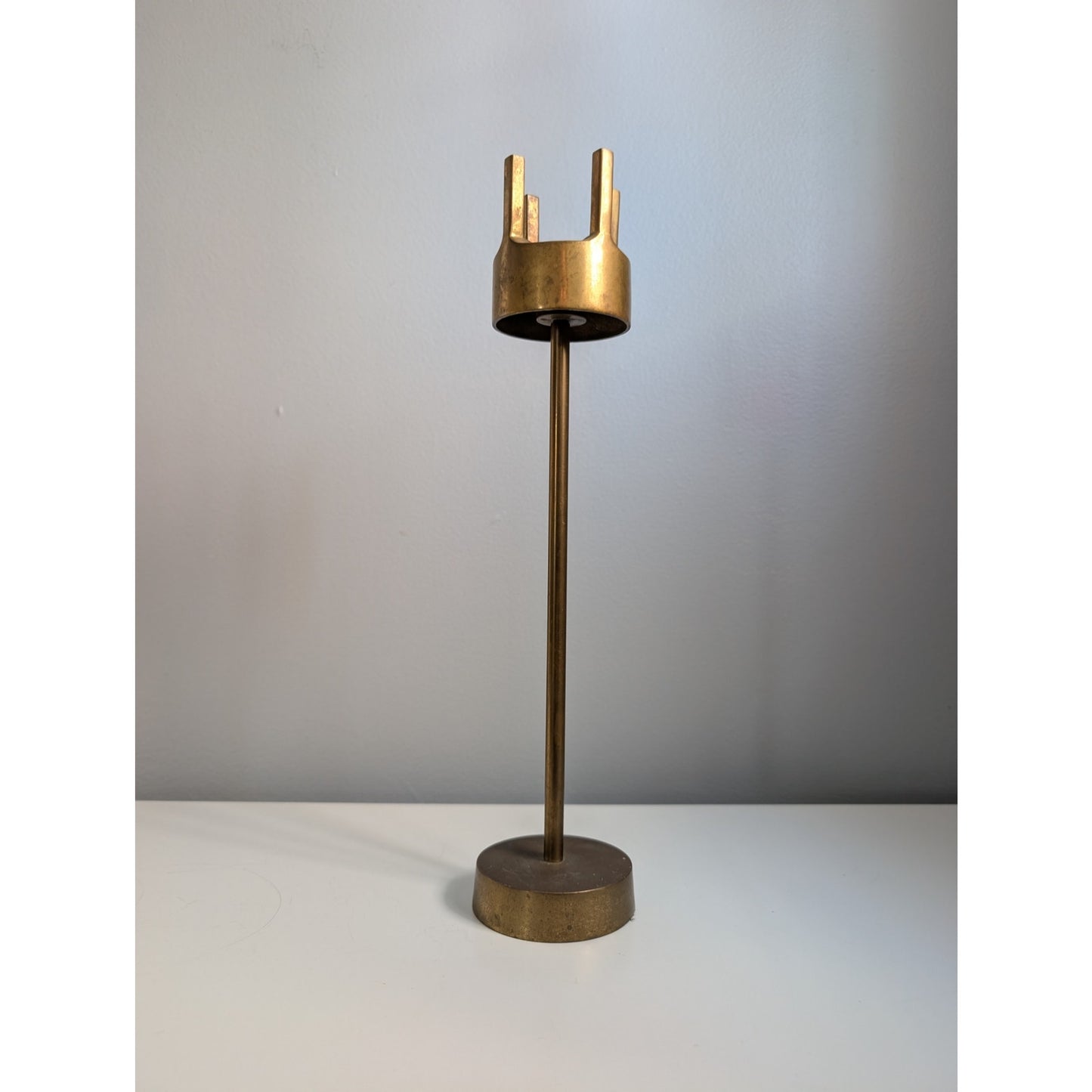 Vintage Mid-Century Modern Brass Candle Holder with Brutalist Influence