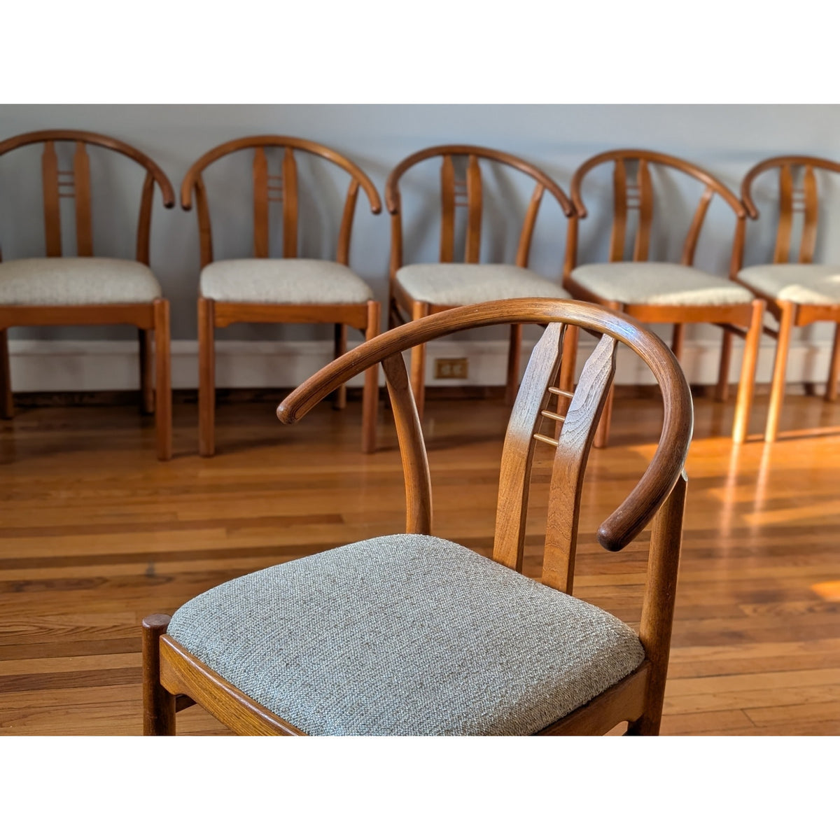 Set of 6 Danish Modern Teak Bullhorn Dining Chairs – Mid-Century Design — additional view 2