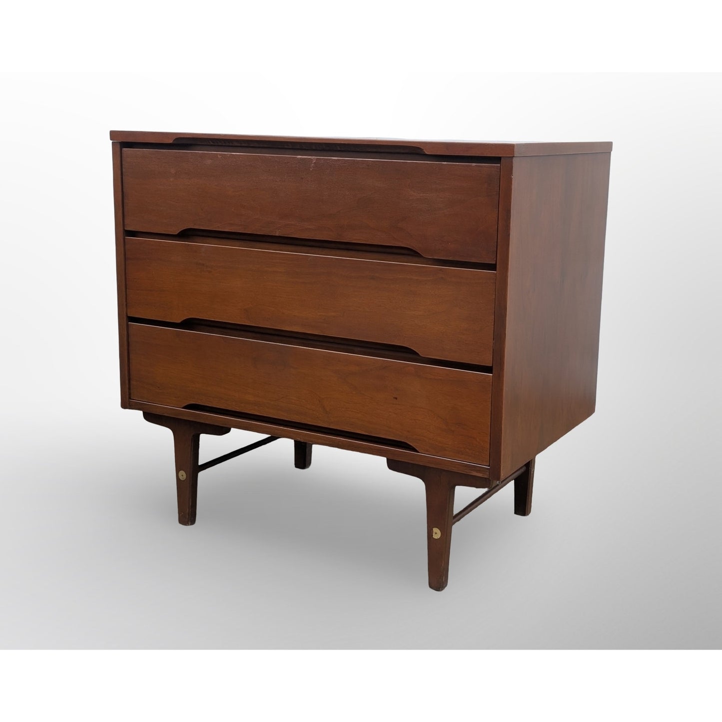 Stanley Mid Century Modern Walnut 3 Drawer Chest Restored Top MCM Dresser
