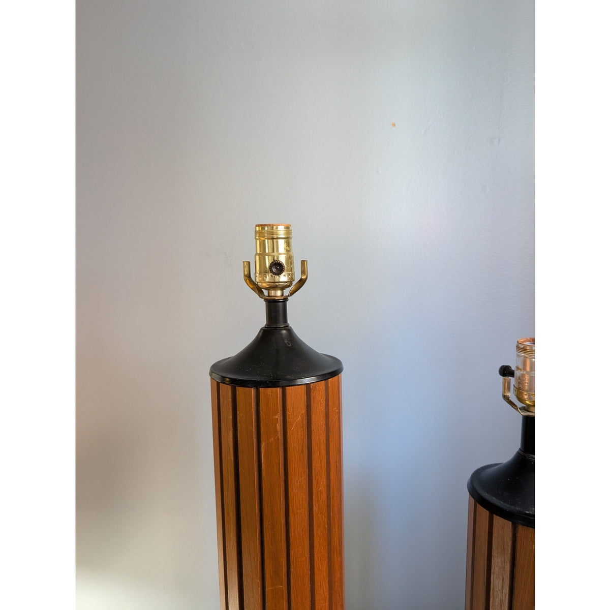 Pair of Vintage Mid-Century Modern “Gruvwood” Walnut Table Lamps — additional view 2