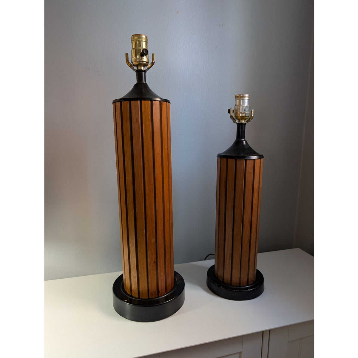 Pair of Vintage Mid-Century Modern “Gruvwood” Walnut Table Lamps — additional view 6