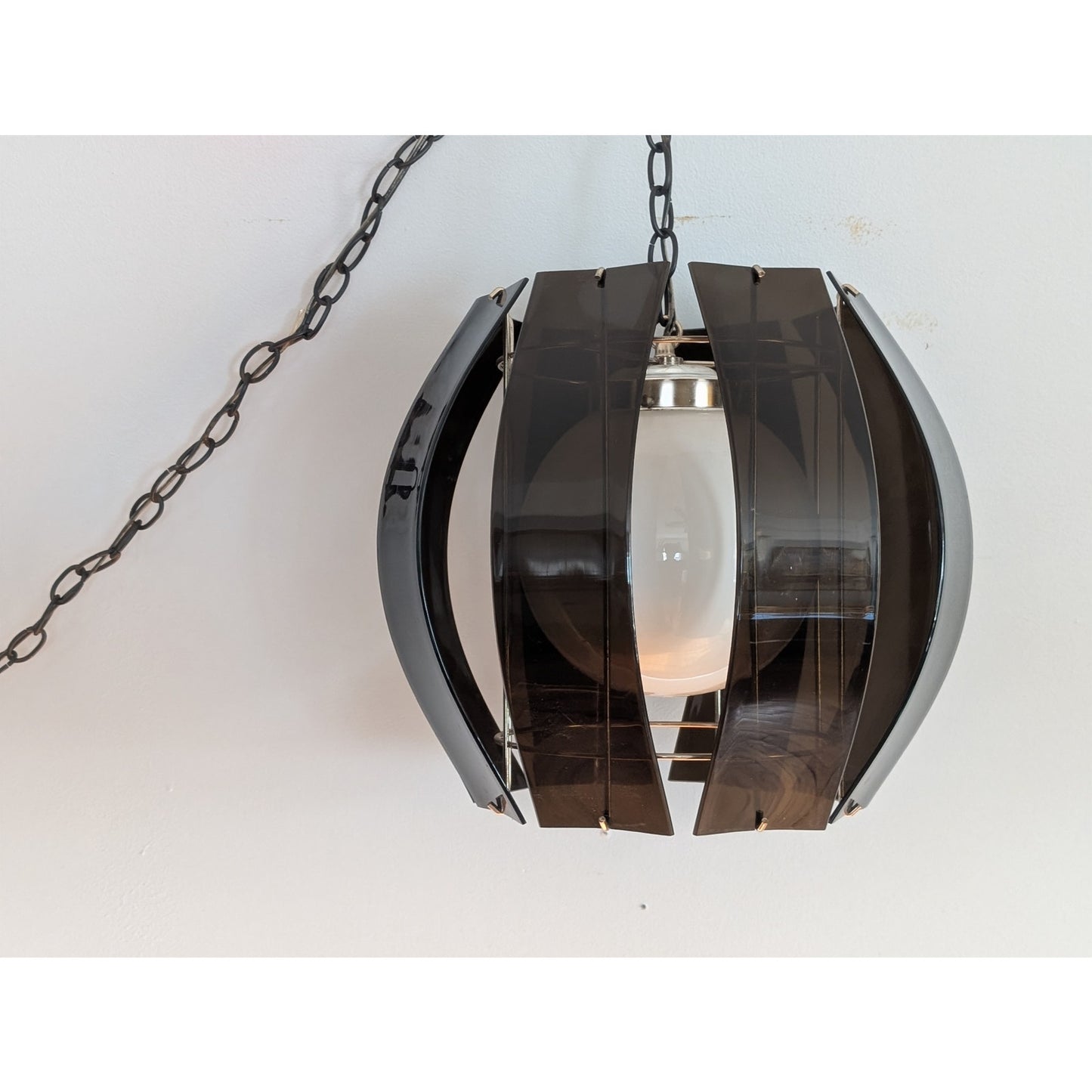 Vintage Smoked Lucite Swag Globe Pendant Light Mid Century Modern